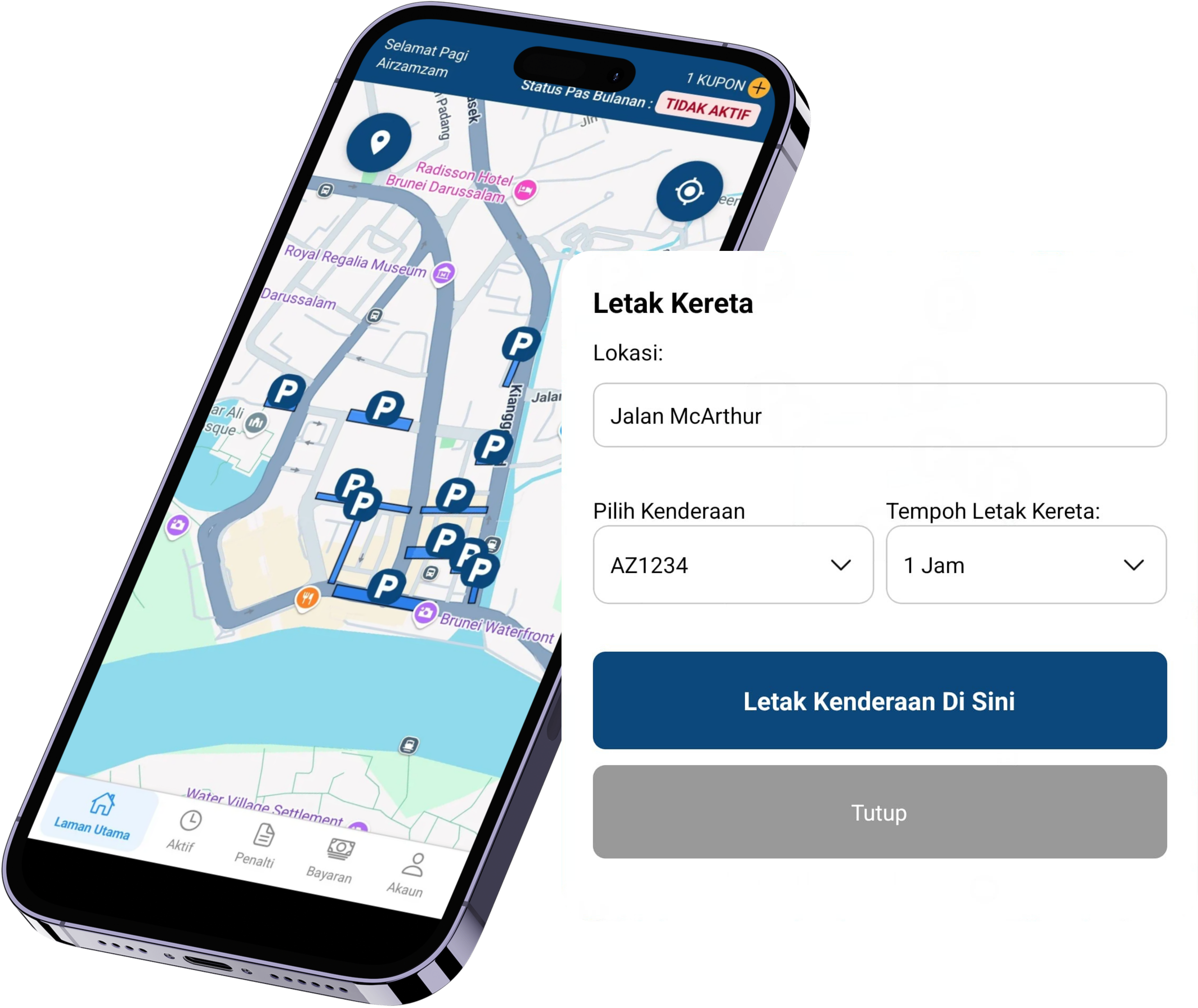 Pintar Smart Parking mobile app on phone